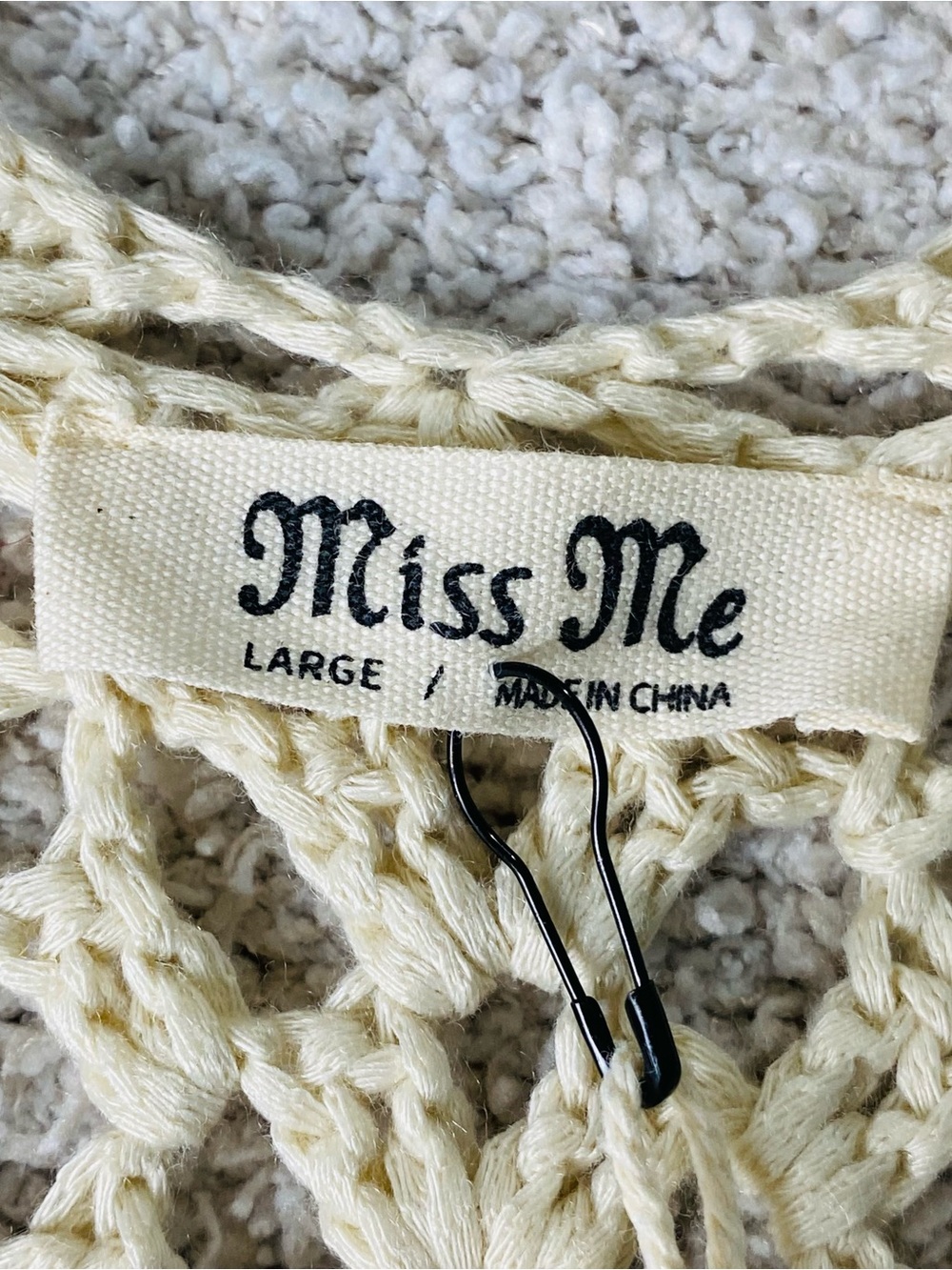 Miss Me Crochet Fringe Tank Top L Boho Festival Cream Brown Tassel Top NWT - Picture 10 of 15